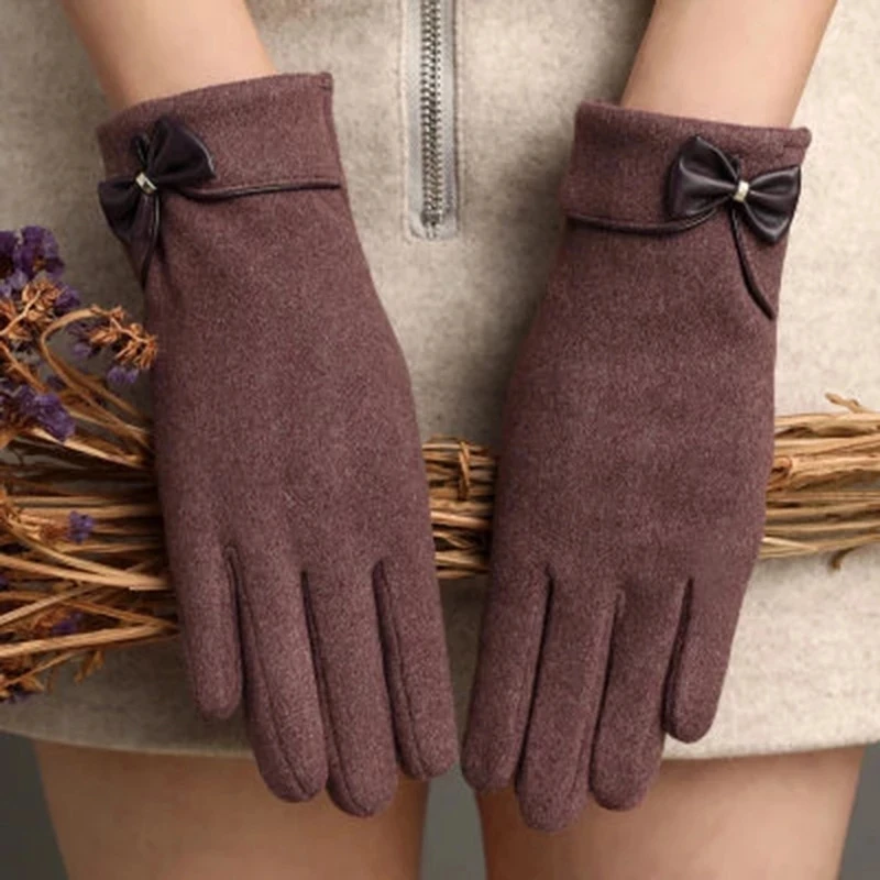 Guantes de invierno de Cachemira y felpa de terciopelo para mujer, manoplas cálidas de dedo completo para ciclismo, guante de conducción con