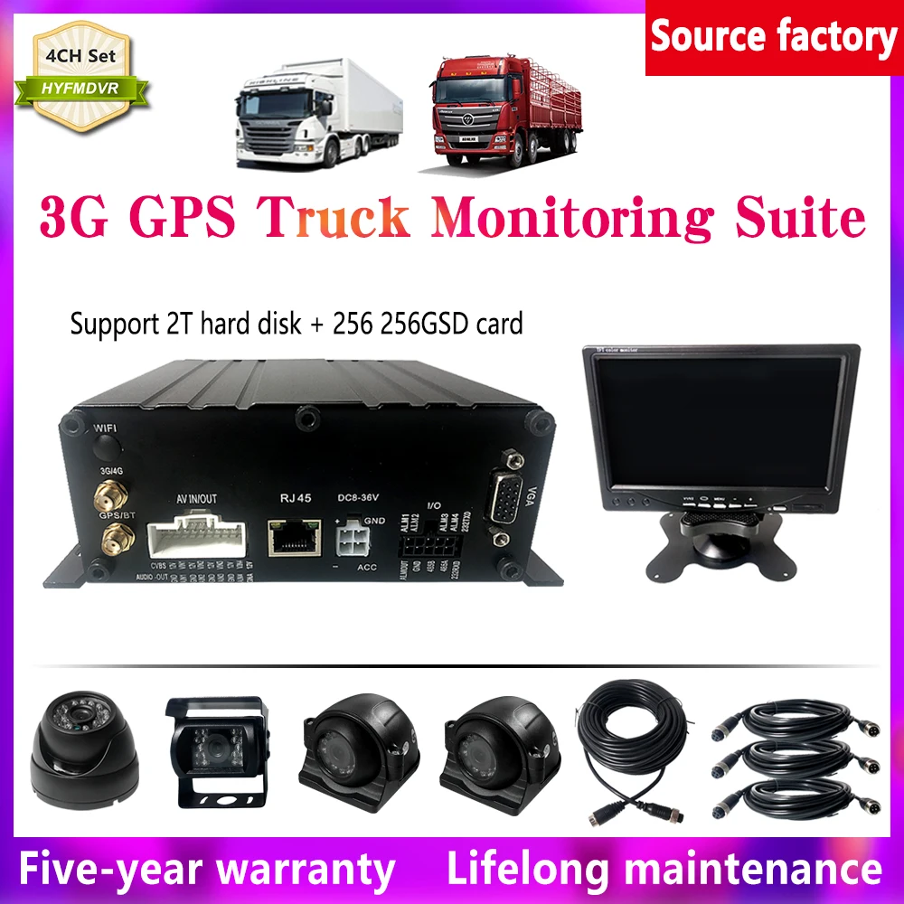 HYFMDVR 4 Channel MDVR 4G GPS Mobile DVR Kit With Camera and Monitor