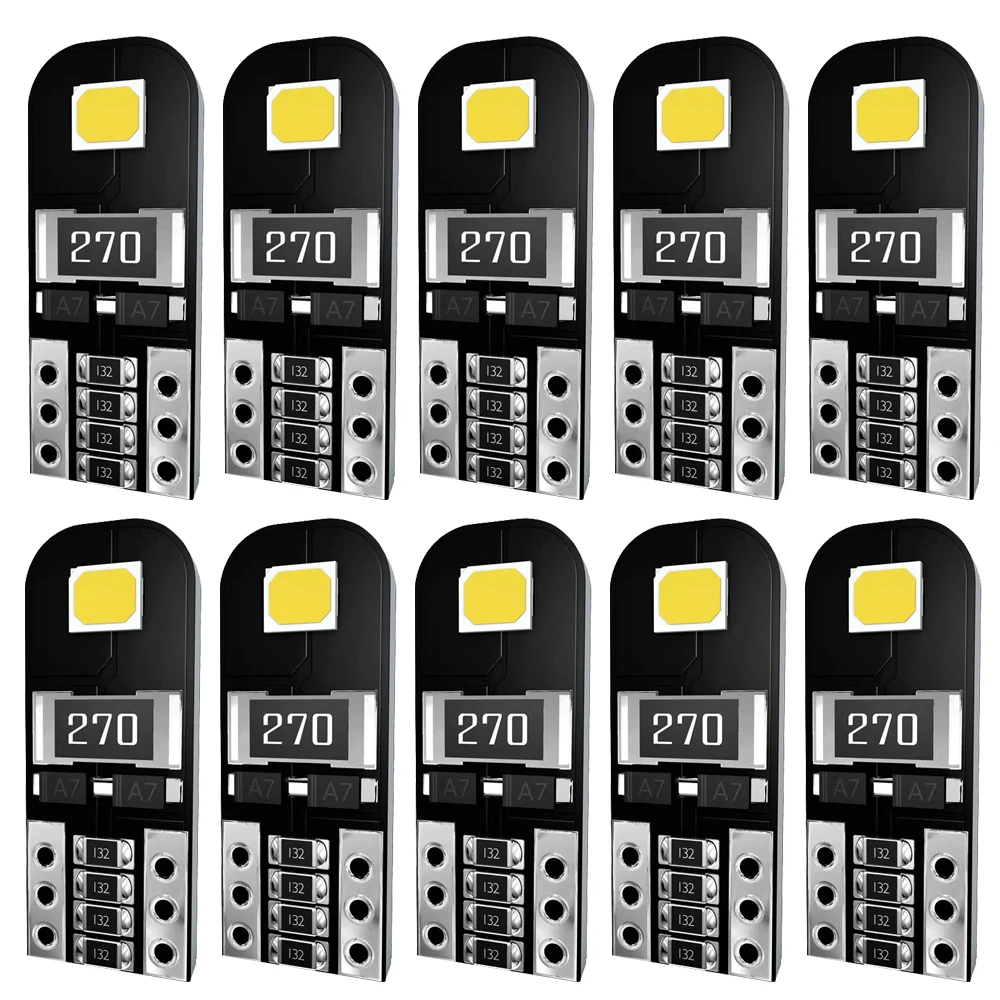 10x Car 5W5 LED Bulb T10 W5W LED Signal Light Canbus 12V 6000K Auto Claerance Wedge Side Reverse Lamps 2835 2SMD White No Error