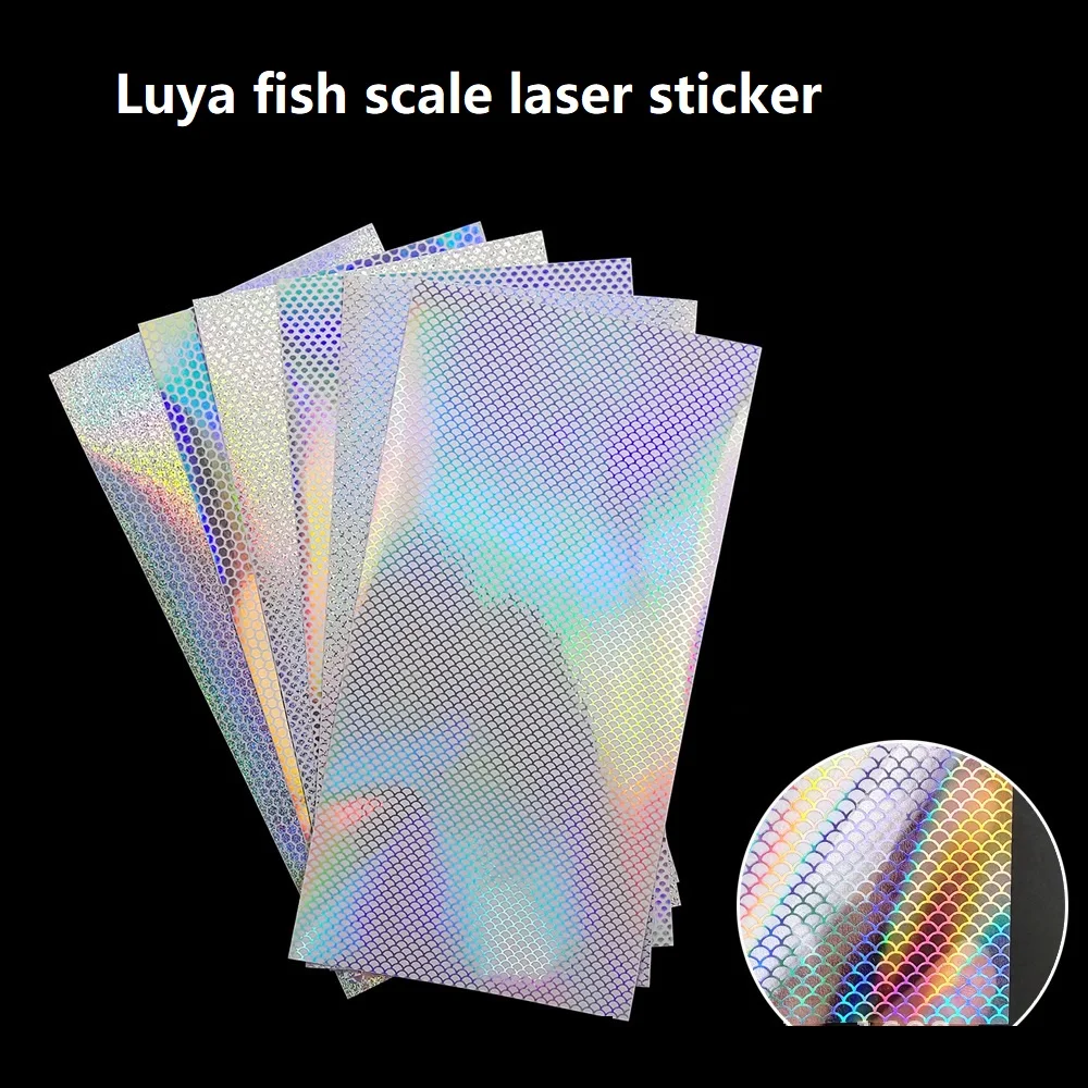 6pcs/lot DIY Clear Laser Fish Scale Adhesive Stickers 20X10cm Rainbow Honeycomb Hologram Sticker Metal Fishing Lure Accessories