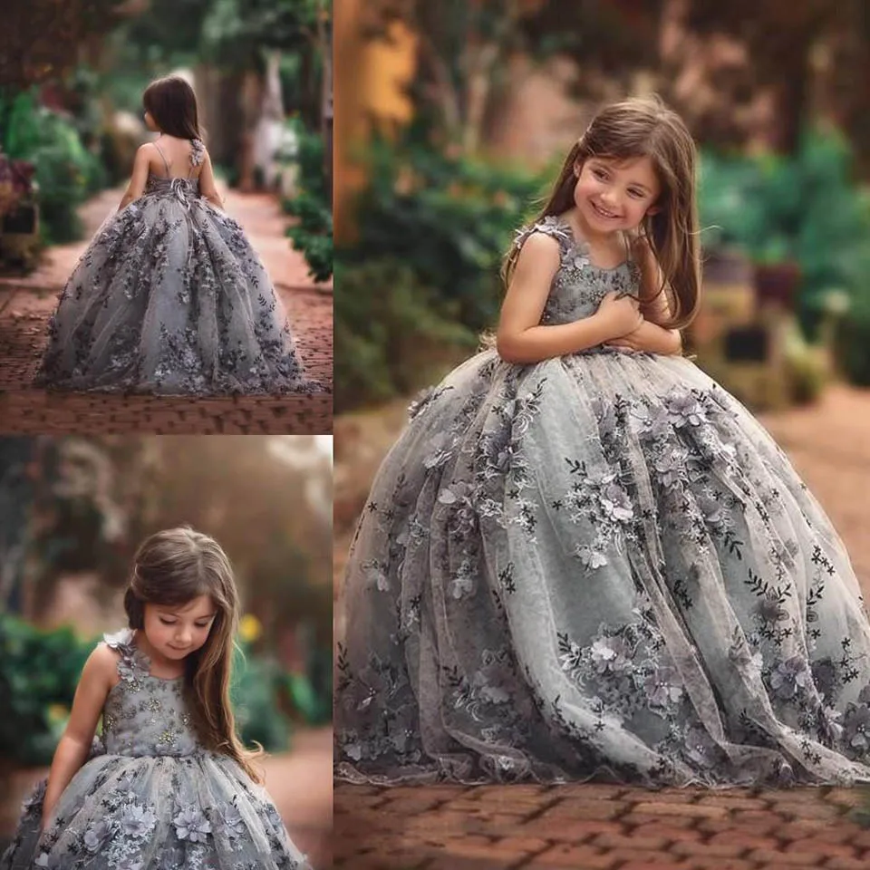 

Children Party Dress Kids Formal Wear Flower Girls Dresses New Lace 3D Floral Appliques Birthday Christmas Girls Pageant Baby