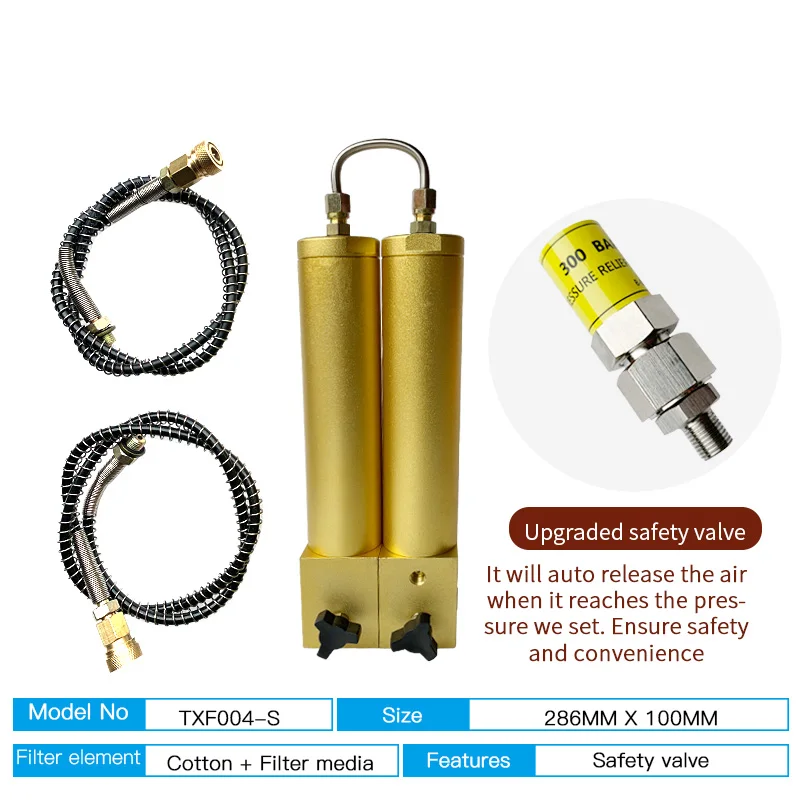 TUXING 4500Psi luchtcompressorfilter Olie-waterfilterafscheider Dubbel filter met veiligheidskleppen Hybride filter met actieve kool - afbeelding 1