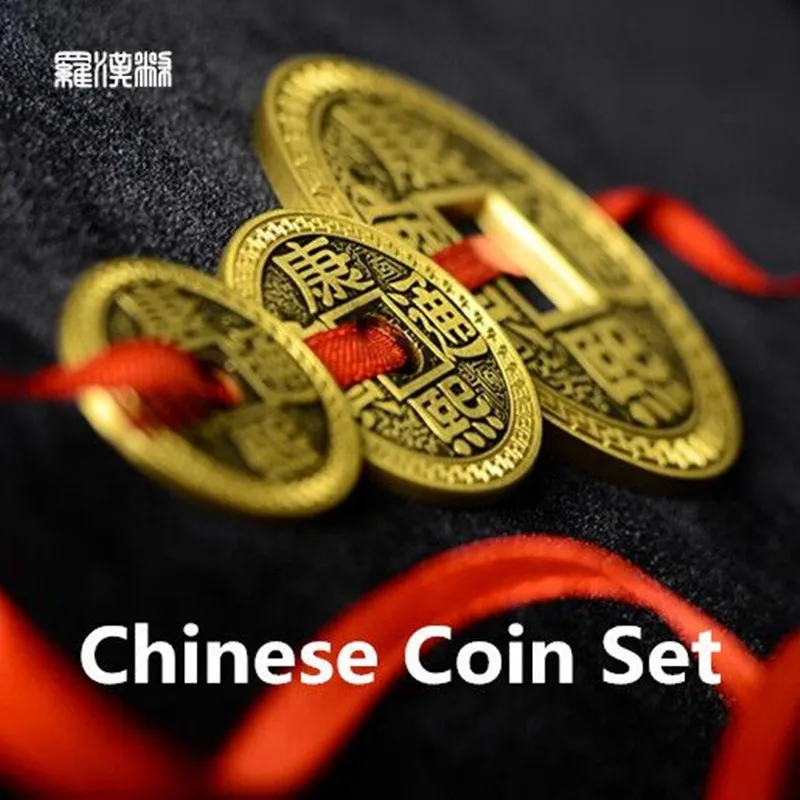 LuohanQian Chinese Coin Set 5 Coins+2 Shells (Gimmick+DVD) Magic Tricks Appearing/Vanishing Close Up Magic Props Magician Fun