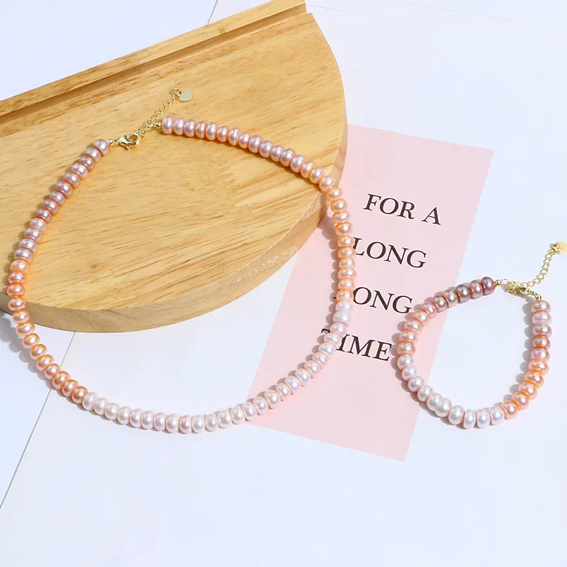 Jewelry Freshwater Culture White  Mix Color Pink Pearl  Silver Color Plated CZ Clasp Necklace Bracelet  Sets For Women