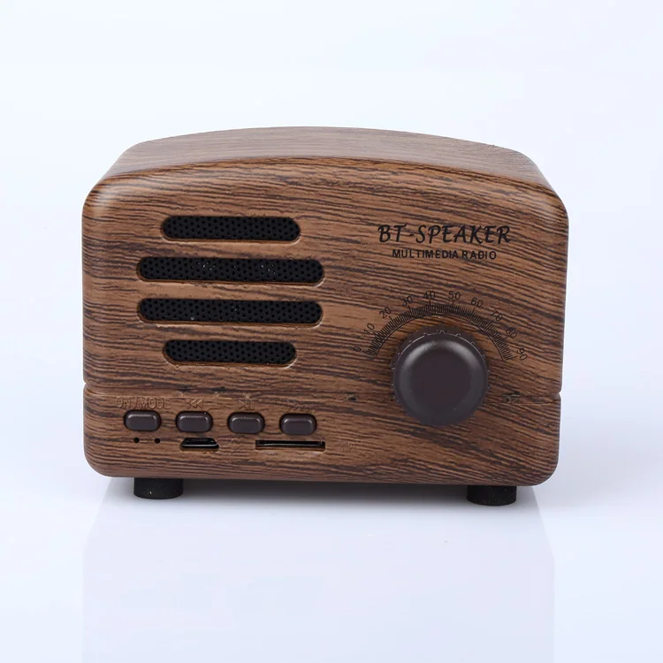 Altavoz portátil con efecto madera, dispositivo con radio fm, 5W, 600mah, estéreo, retro, bt