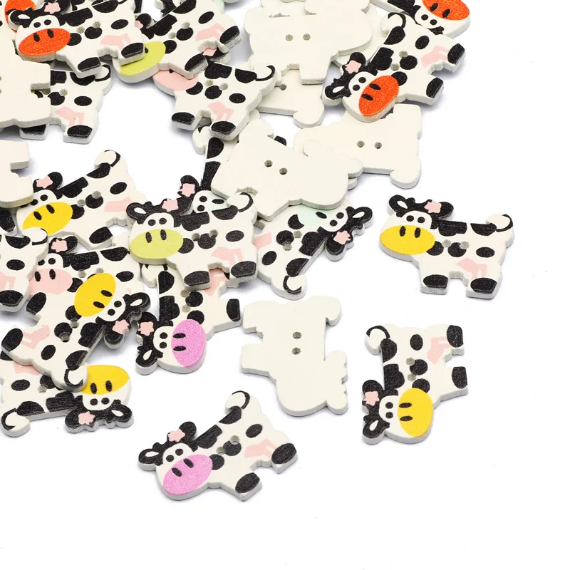 50pcs Mixed Cows 2-Hole Wooden Buttons For Scrapbooking Crafts DIY Clothing Sewing Button Accessories Decoration