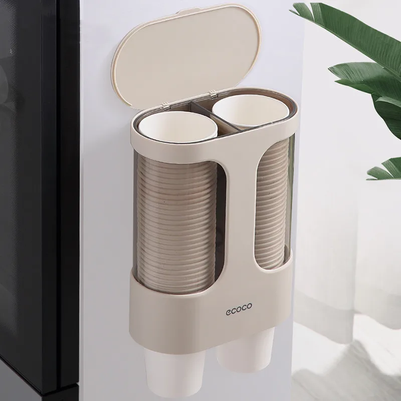 Disposable Paper Cups Dispenser Plastic Cup Holder for Water Dispenser Wall Mounted Automatic Cup Storage Rack Cups Container