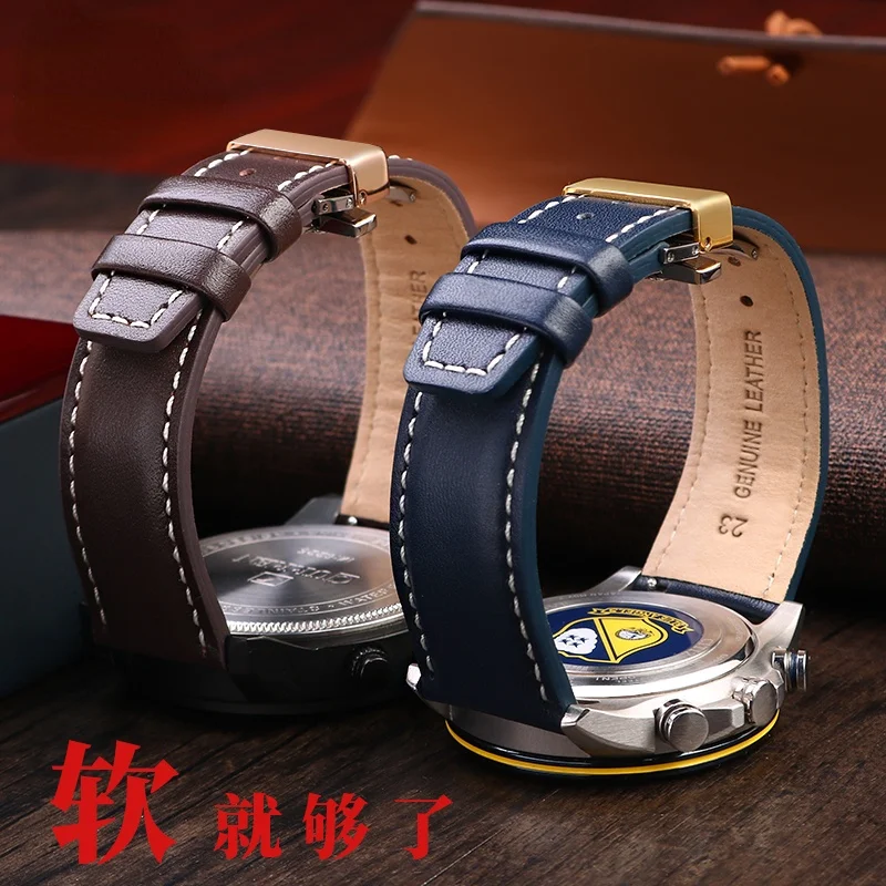 Genuine Leather Watch Strap for Citizen Eco-Drive BU2023-12E AT8110-11A Series Black Brown Leather Watch Band 22mm