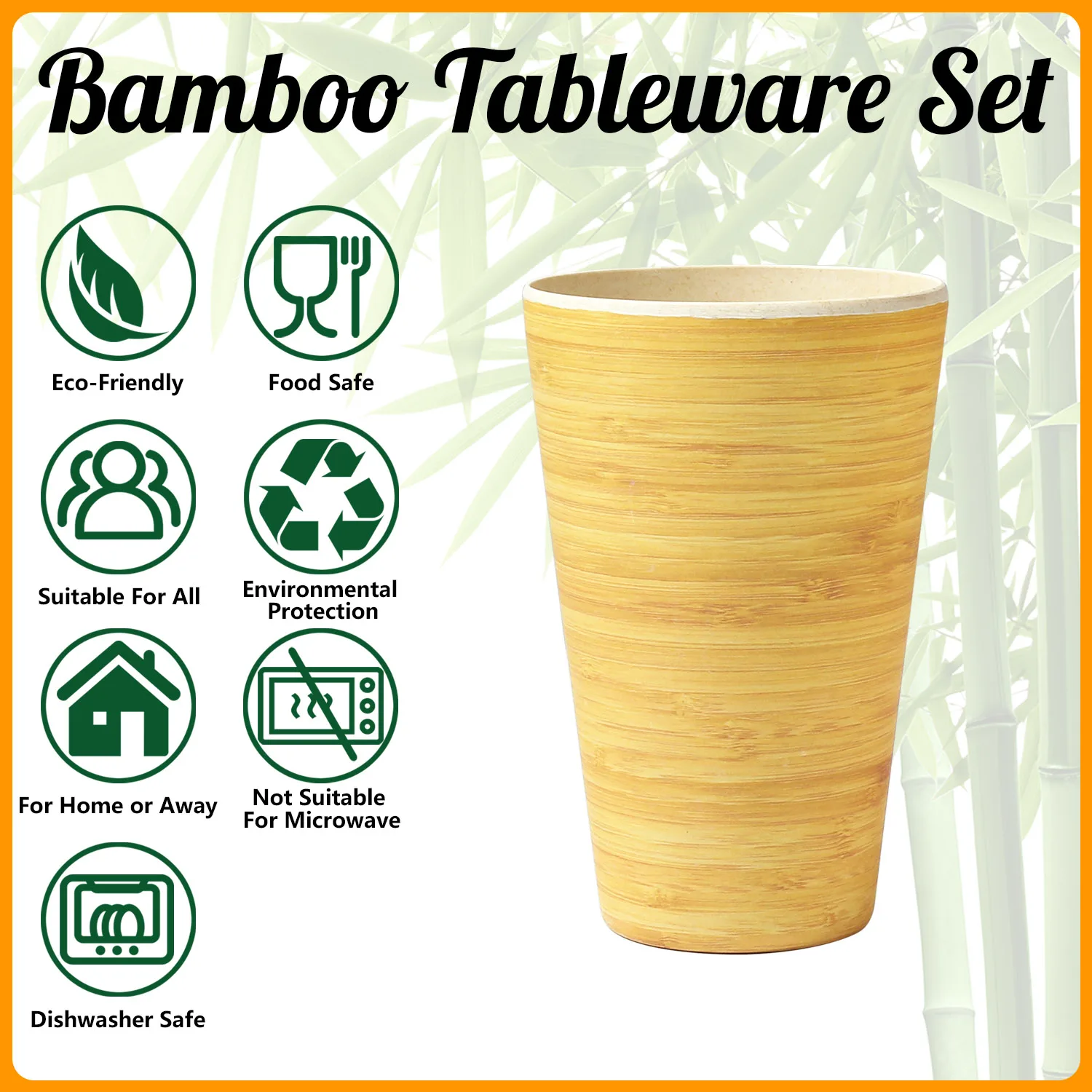 Lekoch Bamboo Fiber 4pcs for 1person  Picnic Dinner set Bamboo pattern Plate Bamboo Powder Fiber Dishes and Plates Sets