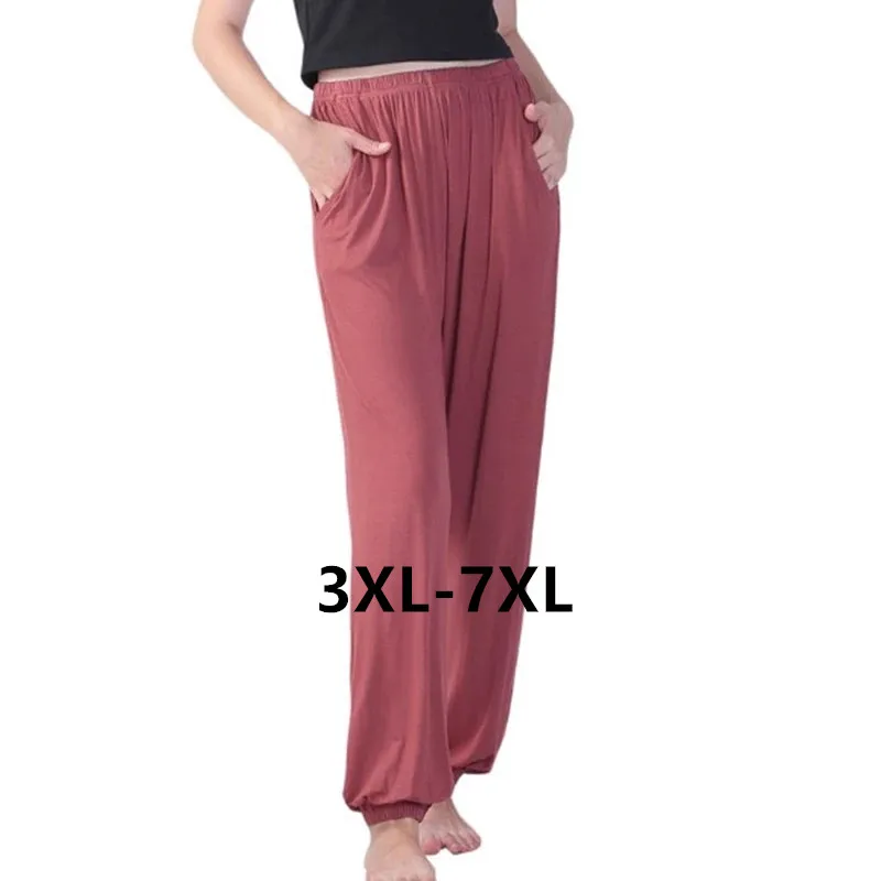 Pantalones de pijama de algodón para mujer, ropa de dormir suelta, elástica, exterior, otoño e invierno, 3XL-7XL