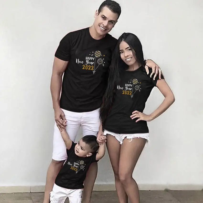 Family Matching Outfits Baby Happy New Year Matching Family Outfits Mother Kid  Dad Baby T-shirt Summer Family Clothing Sets Top