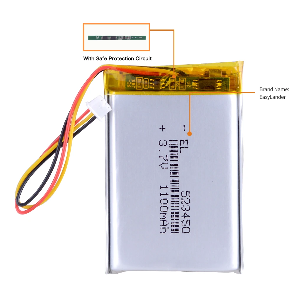 3.7V 1100MAh 523450 JST 1.25Mm 3pin Plug Lithium Polimer LiPo Baterai Isi Ulang untuk MP3 DVD PAD Kamera Perekam Speaker