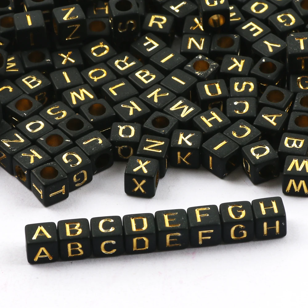 6x6mm Black Gold Color Square Letter Beads Random Mixed Alphabet Acrylic Loose Beads For DIY Children's Jewelry Making Crafts