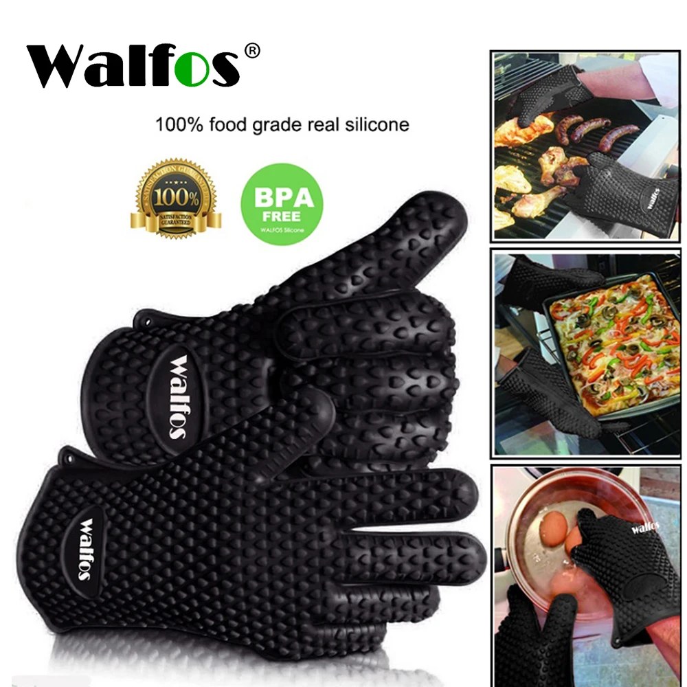 Walfos Silicone Oven Kitchen Glove Heat Resistant Thick Cooking BBQ Grill Glove Oven Mitts Kitchen Gadgets Kitchen Accessories