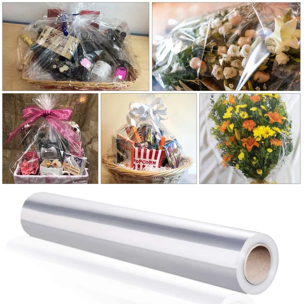 

Clear Cellophane Wrap Roll Thicken Transparent Long Film Gift Wrappings for Flowers Craft Bouquet Basket Packing Paper Wrapping