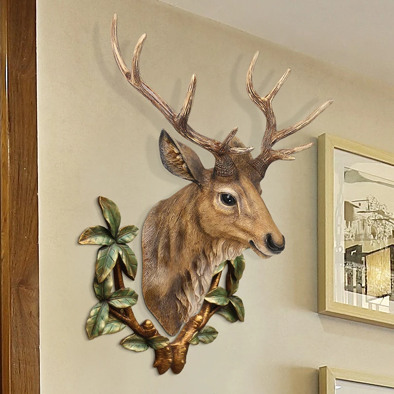 

3D Deer Head Sculpture Resin Murals Home Wall Hanging Animal Statue Decoration Handmade Home Decor Ornament Artwork Craft