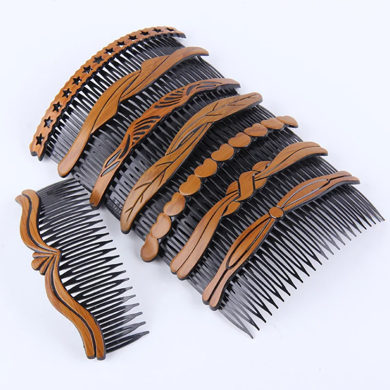 5Pcs/Set Handmade Comb 24 Tooth Plastic Wood Grain Headwear Hair Accessories Women DIY Clip Hair Jewelry Accessories