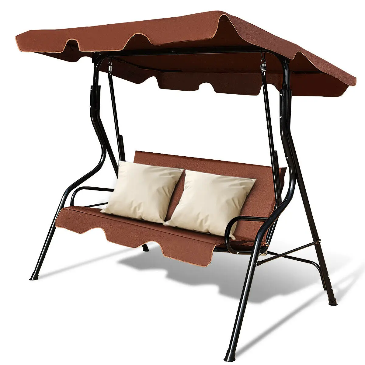 Costway 3 Seats Patio Canopy Swing Glider Hammock Cushioned Steel Frame Backyard Coffee