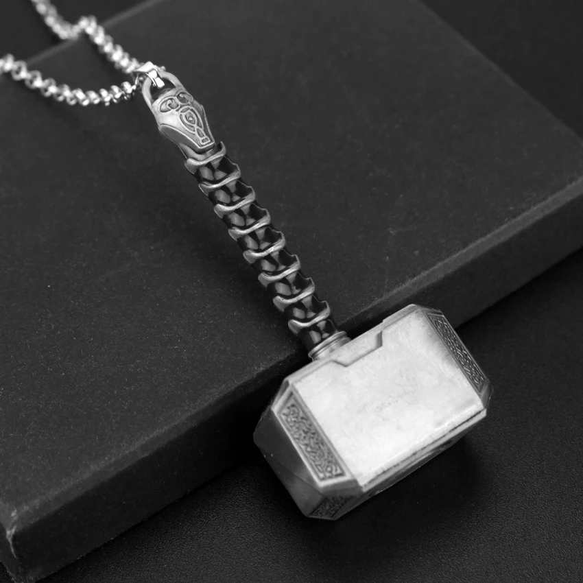 Marvel Superhero Thor Necklace Thor's Hammer Mjolnir Pendant Neck Chain Men's Trend Jewelry Accessories