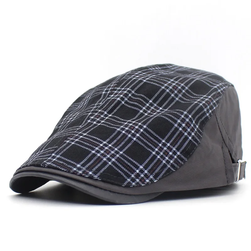 Spring Summer Plaid Newsboy Caps Men Cotton Flat Peaked Cap Women Painter Beret Hats 16