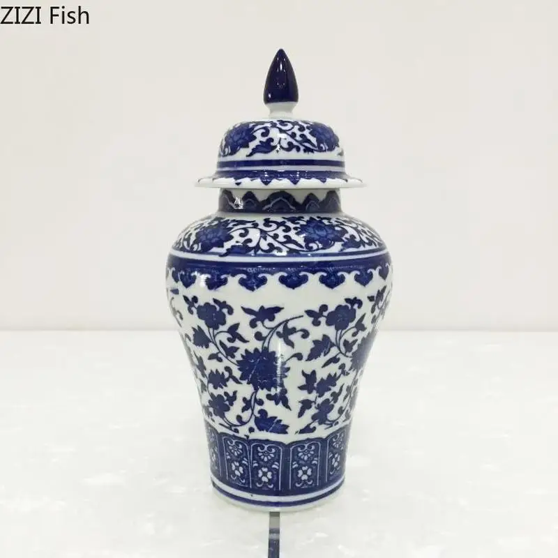 New Ceramic Tea Pot Blue and White Porcelain Decoration of Tea Coffee Beans Sealed Storage Tank Classical Household Storage Tank