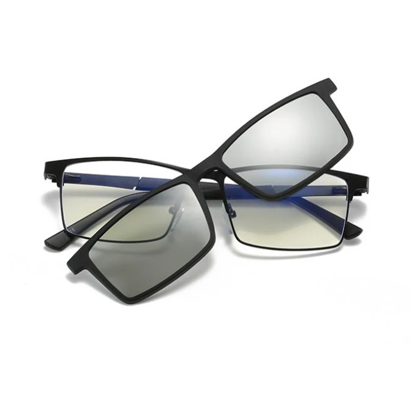 Men Business Cover Eyeglasses Photochromic Polaized Magnet Clip on Sunglasses Lens + Anti Blue Light Reading Glasses Custom Lens