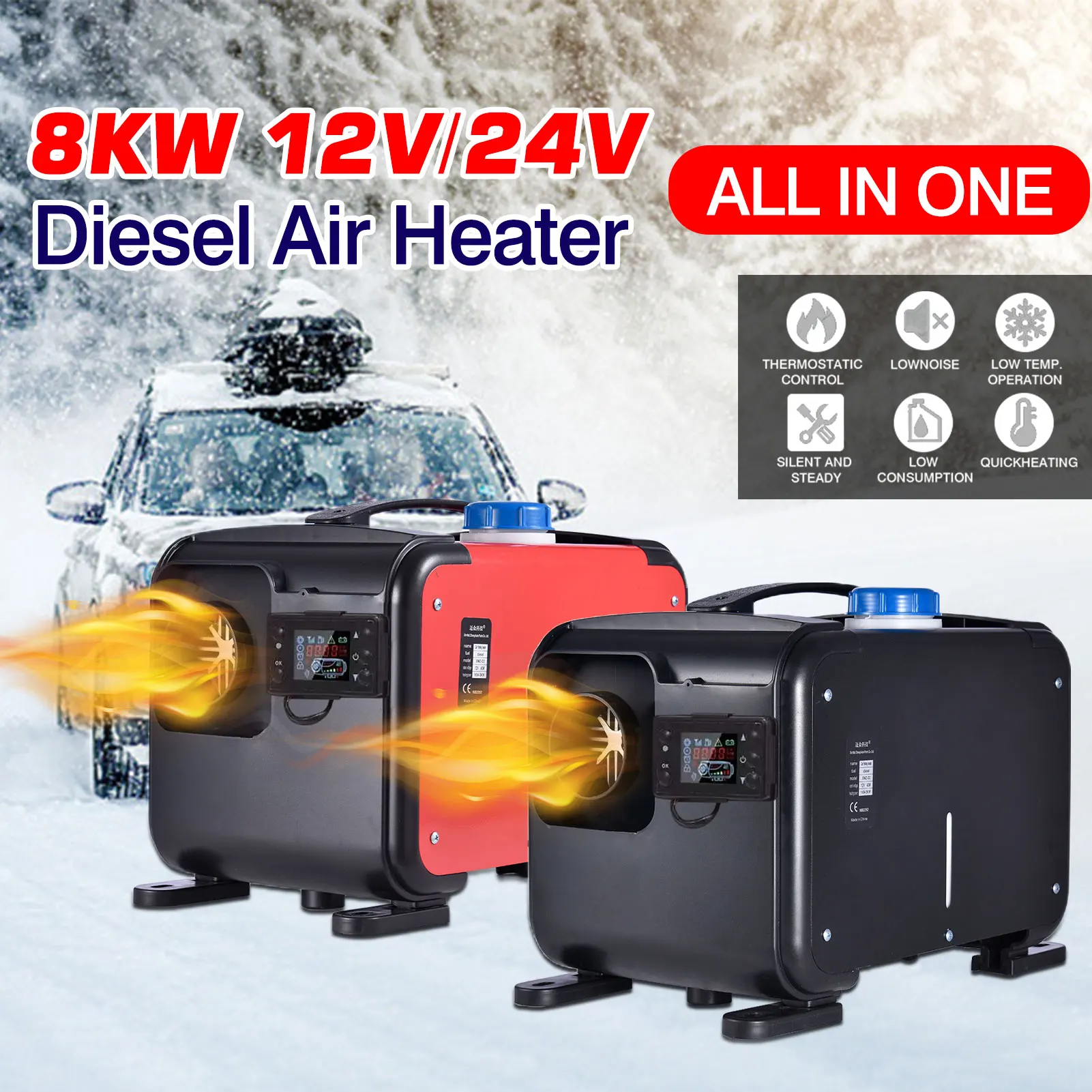 1KW-8KW Car Fuel Air Heater Ignition Copper Heater LCD 12V 24V Heater Without Turning On The Engine Auto Parking Fuel Heater