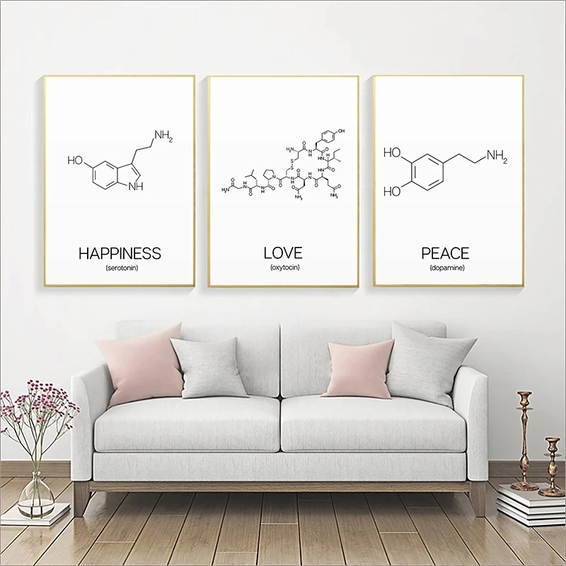 School Lab Wall Art Canvas Painting Poster Print Oxytocin Dopamine Molecular Structure Picture Chemistry Science Classroom Decor