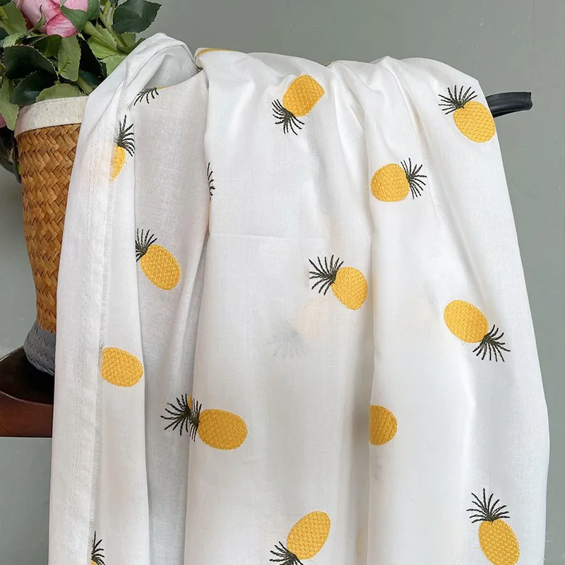 High quality long staple cotton tissus Pineapple embroidery telas Shirt skirt home DIY curtain bag fabric