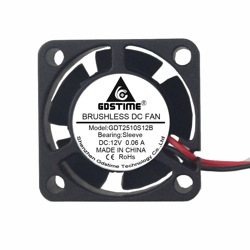 

500 pieces lot Gdstime Brushless DC Cooling Fan 12V 25 x 25 x 10mm 2pin 25MM 2510 Axial Cooler Fan