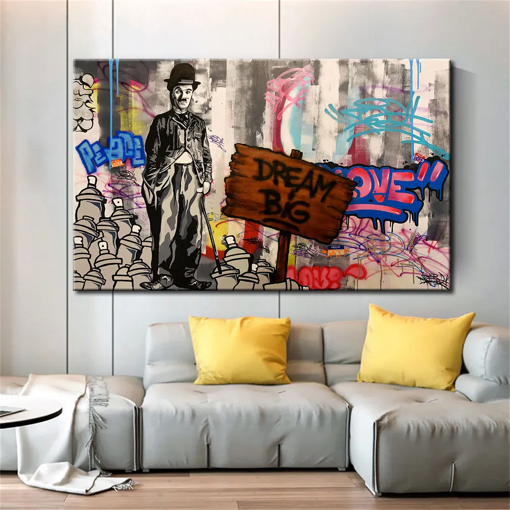 Abstract street graffiti funny character big dream pop art poster printed on canvas wall art deco poster living room home decora