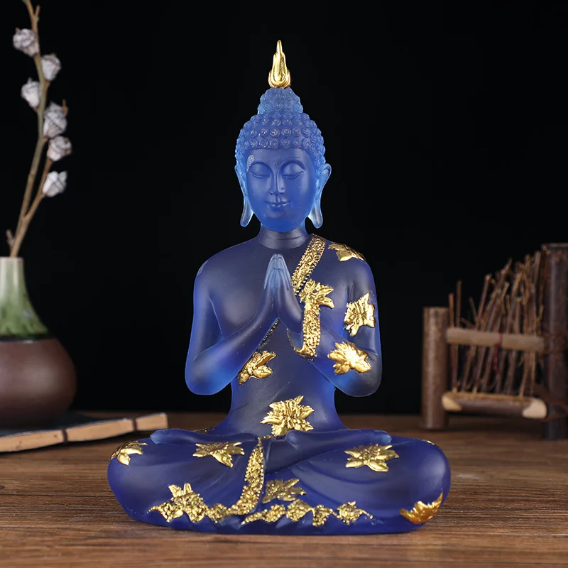 Southeast Asia Tailand Resin Sitting Meditation Buddha Statue Sculpture Handmade Figurine Ornament Home Desktop Crafts Decor