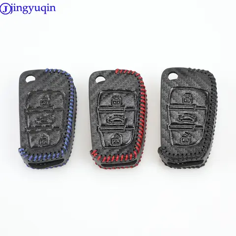 Jingyuqin 탄소 가죽 자동차 키 케이스 커버, 아우디 C6 A7 A8 R8 A1 A3 A4 A5 Q7 A6 C5 거치대