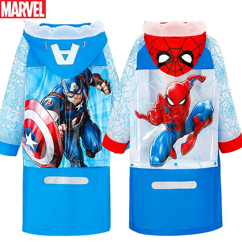 Disney Children Raincoat Schoolbag Inflatable cap Spiderman US Captain Kids Girls Rainproof Poncho Rain gear Boys Baby Rainsuit