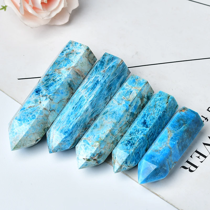 Natuurlijke Lichte Kleur Blauw Apatietkristal Point Healing Stone Obelisk Quartz Wand Mooie Ornament Voor Home Decor Energie Steen