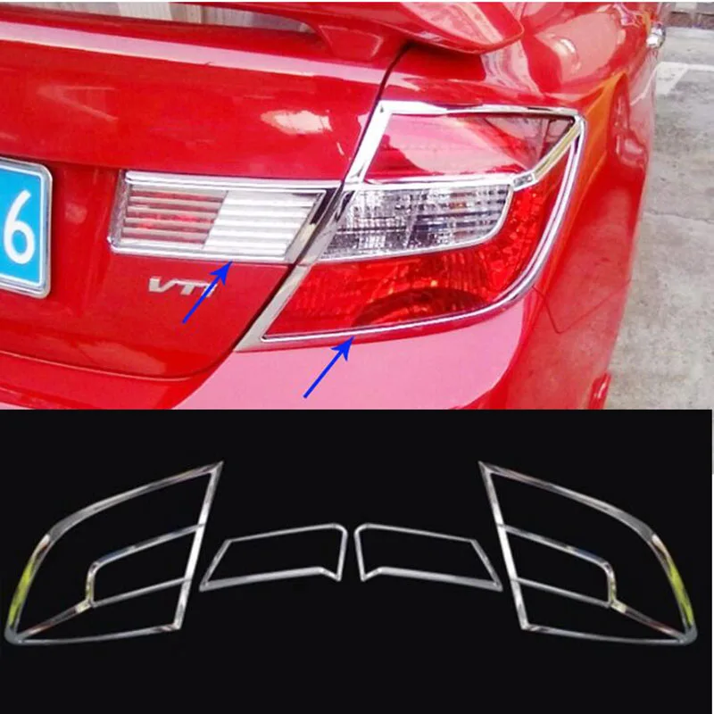 

For Honda Civic 9th 2012 2013 2014 2015 2pcs ABS Chrome Front Rear Headlight Lamp Cover Trim