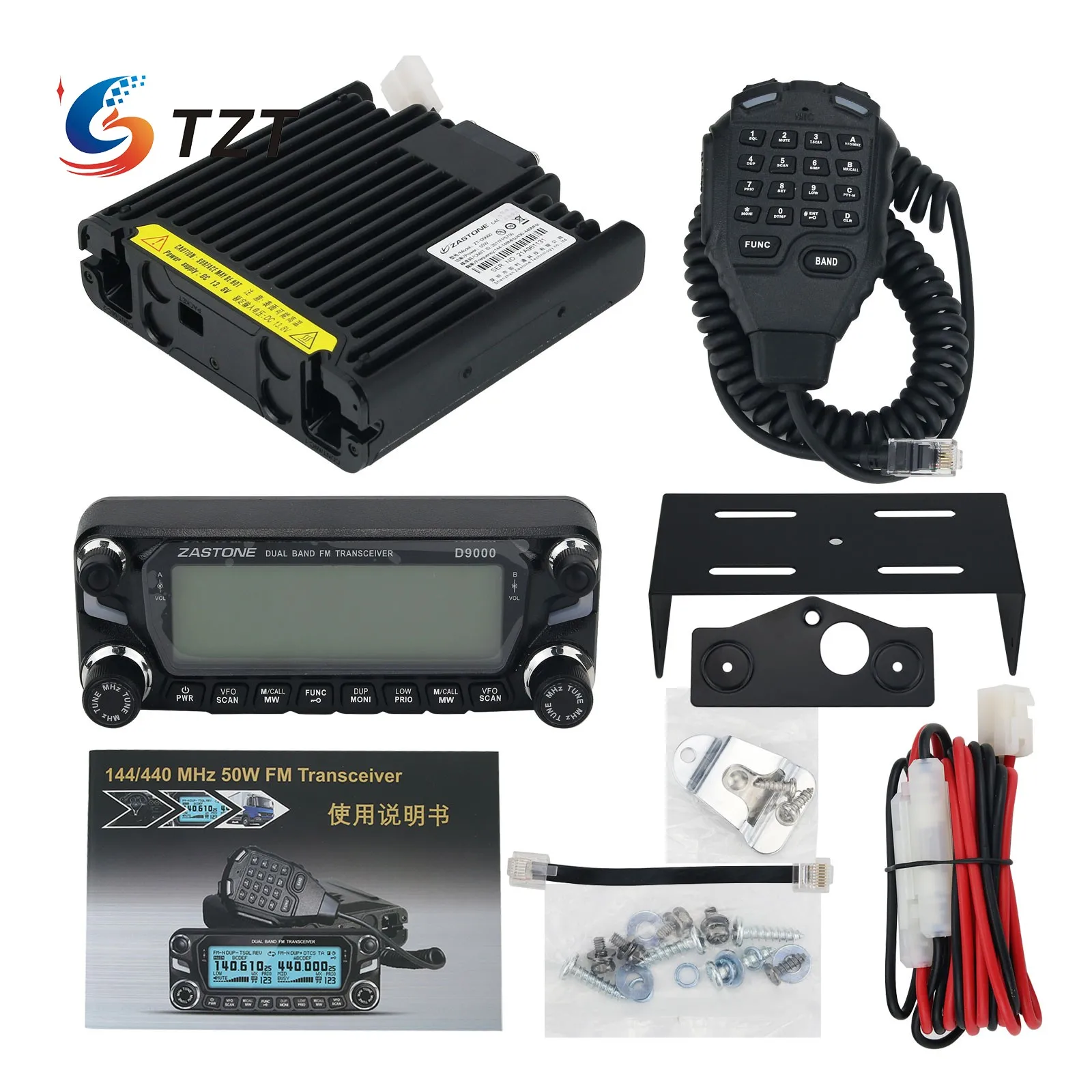 

TZT For ZASTONE D9000 Multiband FM Transceiver 50KM Car Walkie Talkie Mobile Radio Mobile Transceiver