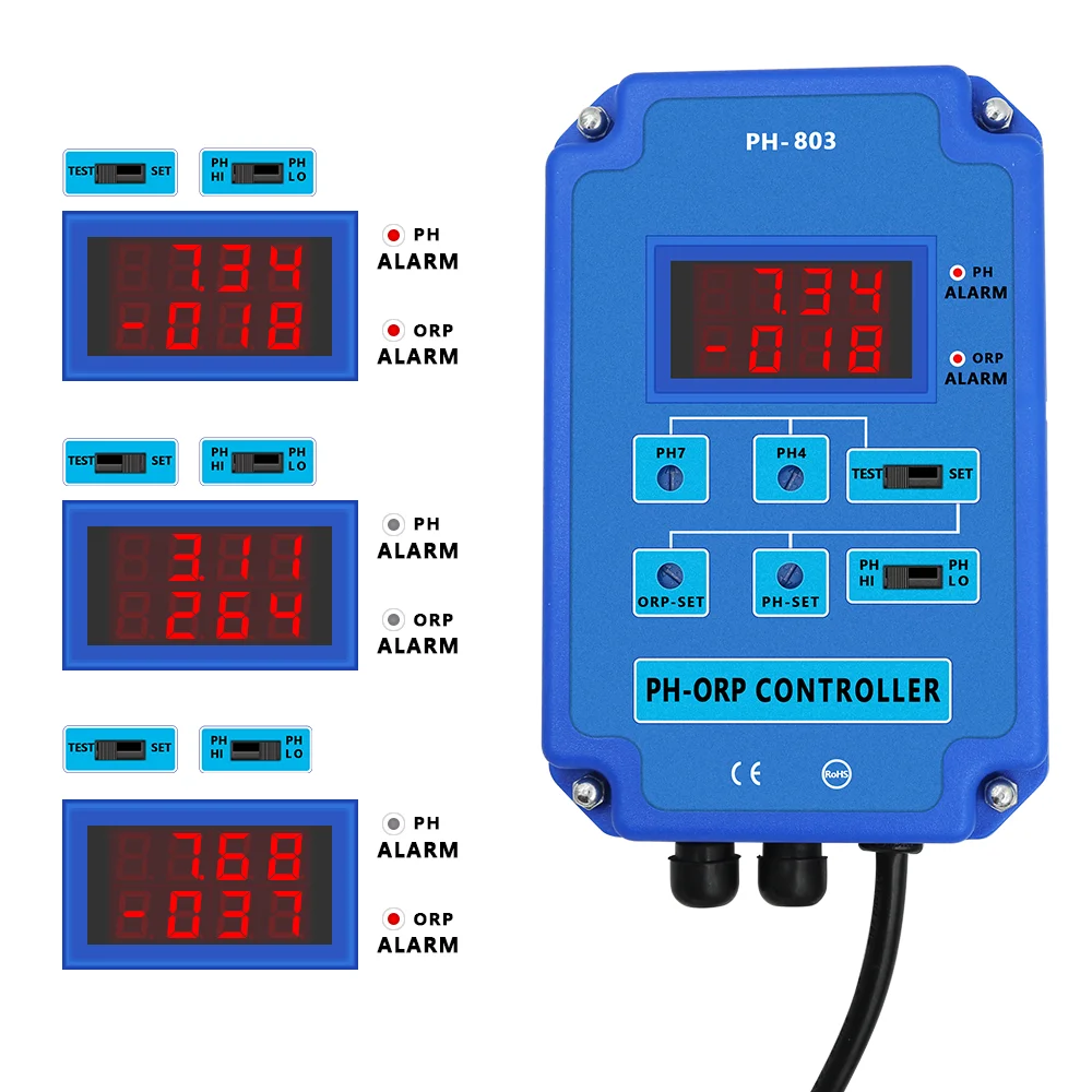 Digital 2&1 PH ORP Monitor Redox Controller w/ Output Power Relay  for Aquarium Hydroponics Plant Pool Spa BNC Replaceable probe