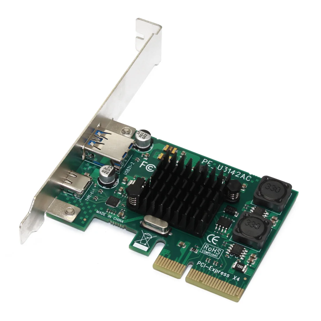 

ASM3142 чип USB3.1 Плата расширения PCI-E на Type-A/Type-C двухпортовый для материнской платы настольного ПК PCIE 4x Riser 1000 Мбит/с