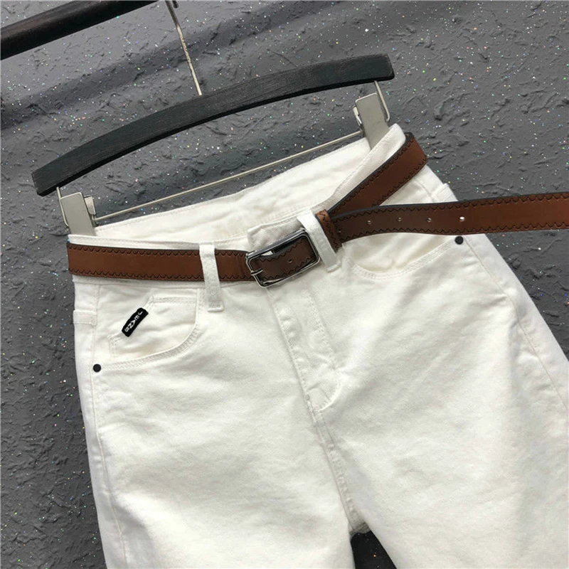 2022 Spring New Fashion Women High Waist Loose White Jeans All-matched Casual Elastic Denim Cotton Harem Pants S963