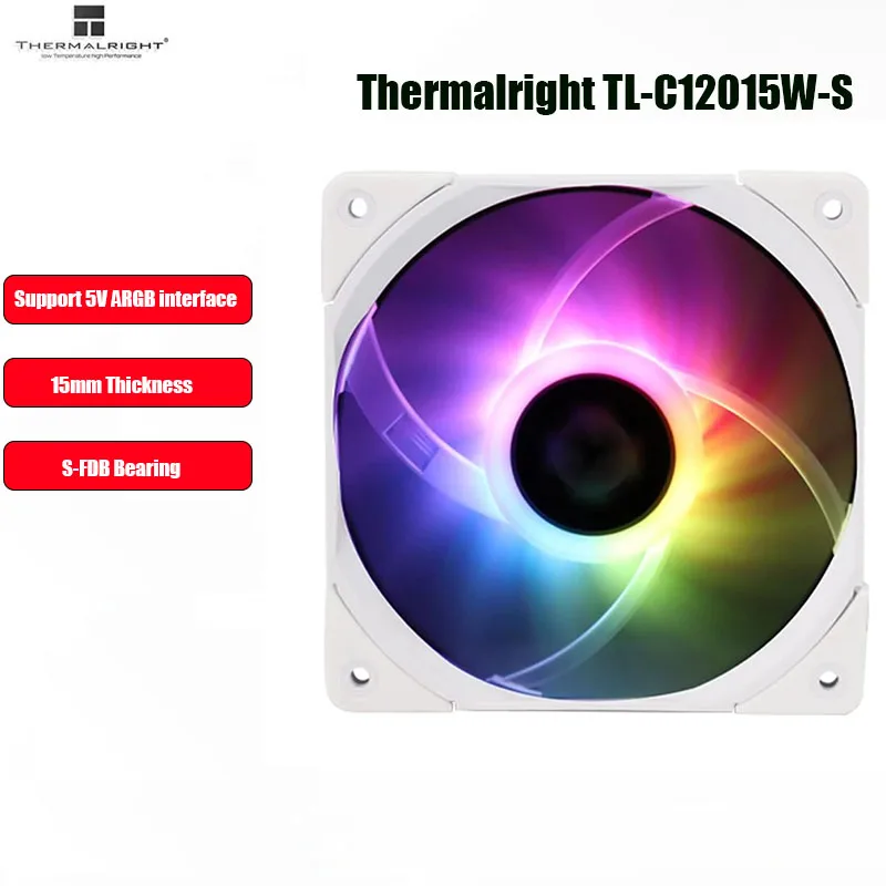 

Thermalright TL-C12015W-S 12cm thin fan 15mm thickness 4PIN ARGB chassis Symphony fan single package