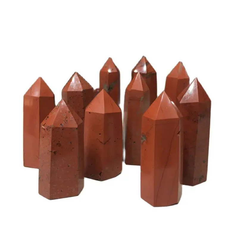 Wholesale natural small red jasper stone point crystal tower healing wand for decoration