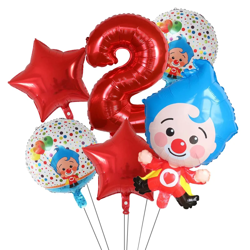 6pcs/Set Plim Clown Foil Helium Balloons Red Number Balls Air Globos Children\'s Happy Birthday Party Decorations Kids Toys Gifts