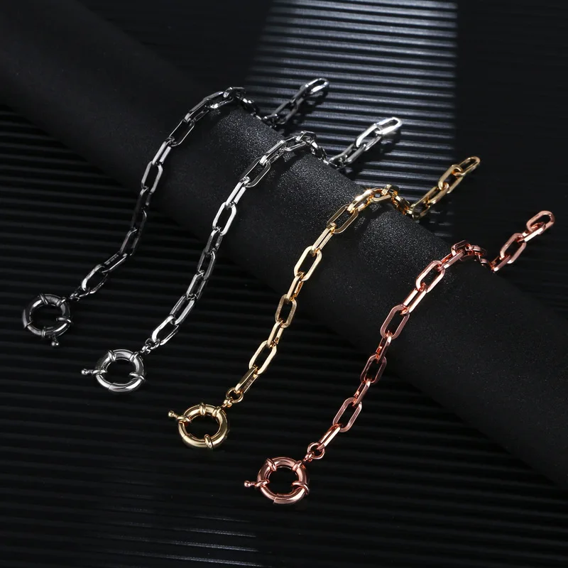 Fashion Punk Style Metal Jewelry Unisex Gift High Quality Copper Paper Clip Chain Circular Spring Buckle Rose Gold Bracelets