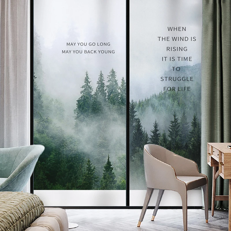 Forest Pattern Window Sticker Electrostatic Antiseptic Frosted Decorative Tint-Film For Door Window Cabinet Wardrobe 50cmx100cm