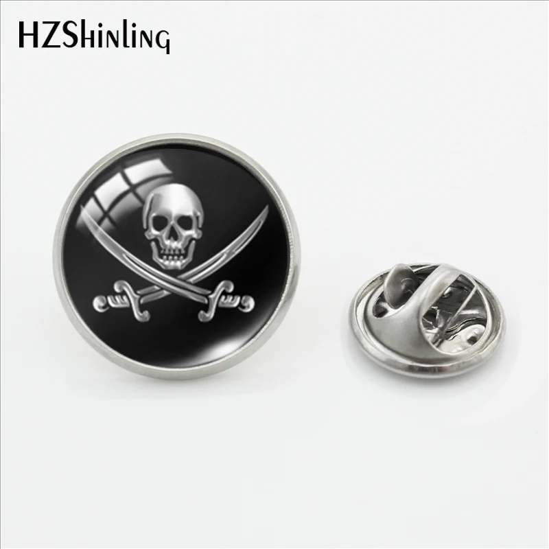 2017 New Trendy Skull and Bones Brooch Pins Steampunk Round Glass Photo Skull Jewelry Stainless Steel Lapel Pins