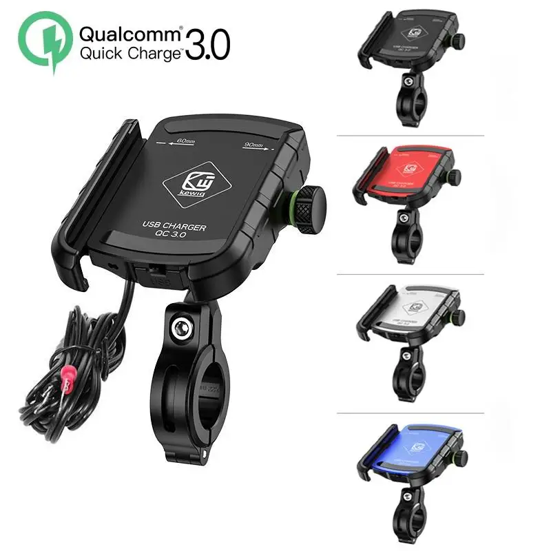 Motorcycle Phone Holder with QC 3.0 USB Charger for iPhone 12 11 mini Pro X Samsung Motorbike GPS Stand Bracket Cell Phone Mount