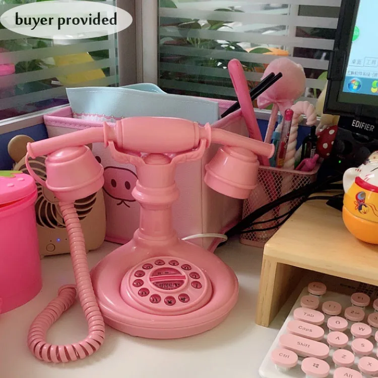 pink cartoon mini fixed phone High quality Landline Telephone Home hotel bedroom for children kids  women red pleasant