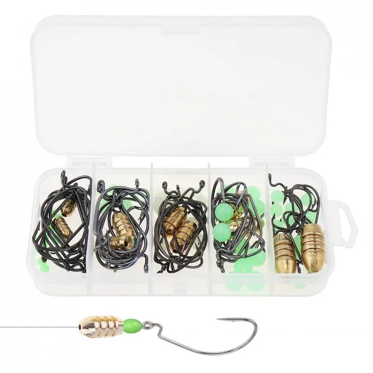 110pcs  Rig Soft Lure Hook Kit with Crank Hook  Bullet Copper  Luminous Beads Fishing Hooks