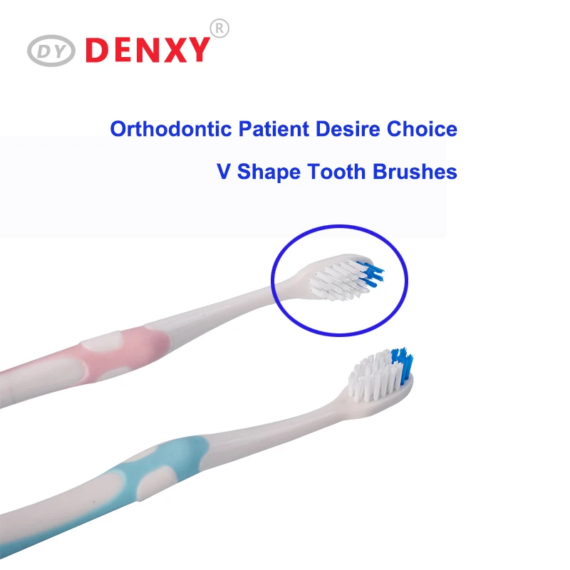 Escova de dentes ortodôntica 3 pçs, formato em v, limpeza profunda, suporte para paciente, cuidados bucais
